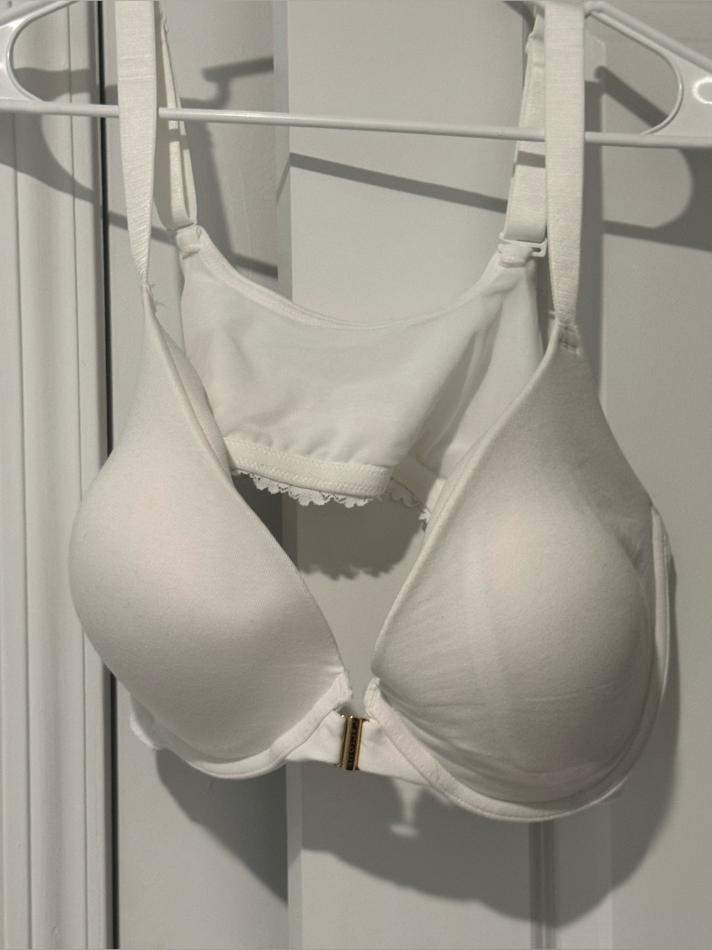 Cacique White Front-Close Padded Lace-Trim Bra